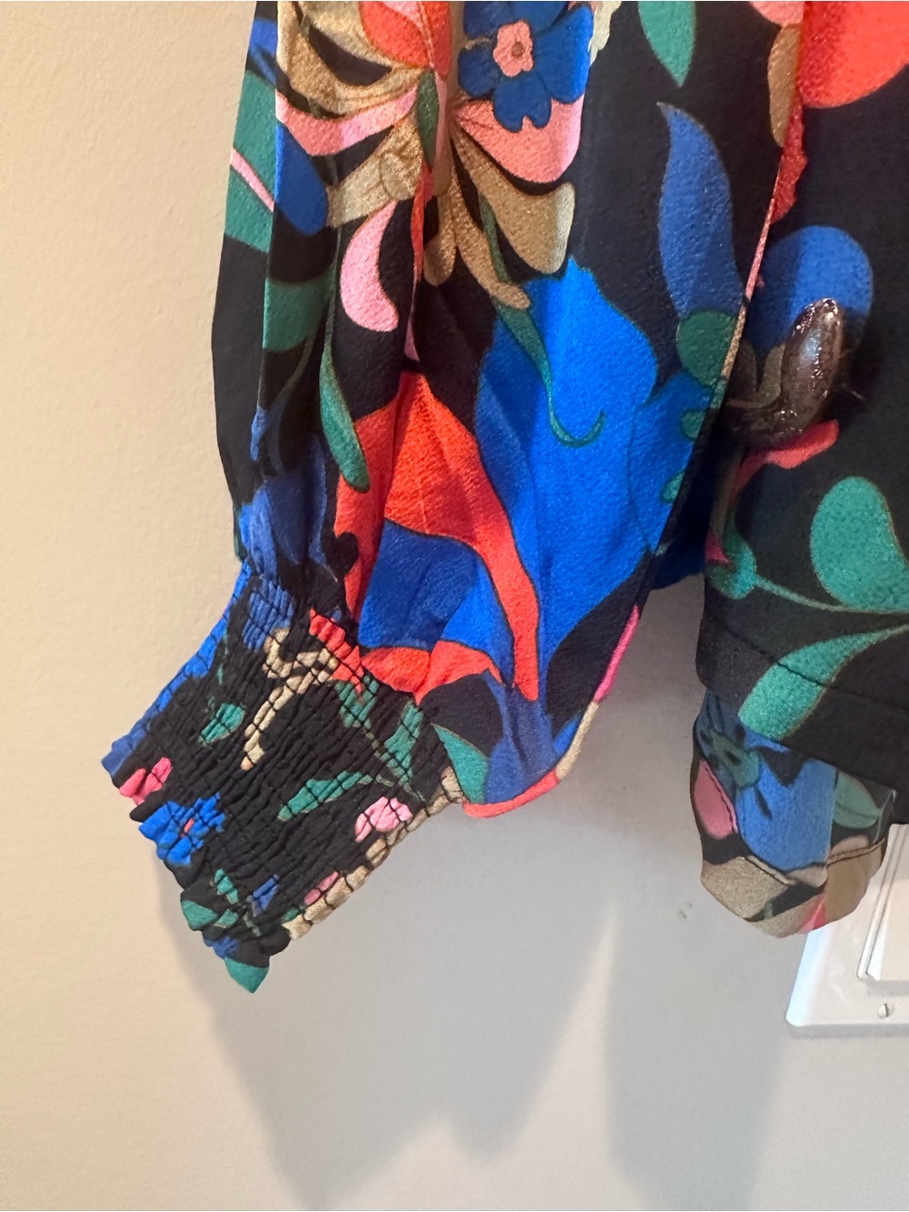 Umgee Black Floral Ruffle-Neck Long Sleeve Blouse - Picture 5 of 6
